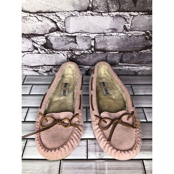 MINNETONKA Pink Rawhide Lace Cally Slip On Leather Moccasins Women Sz 8M US/39EU - Picture 16 of 16